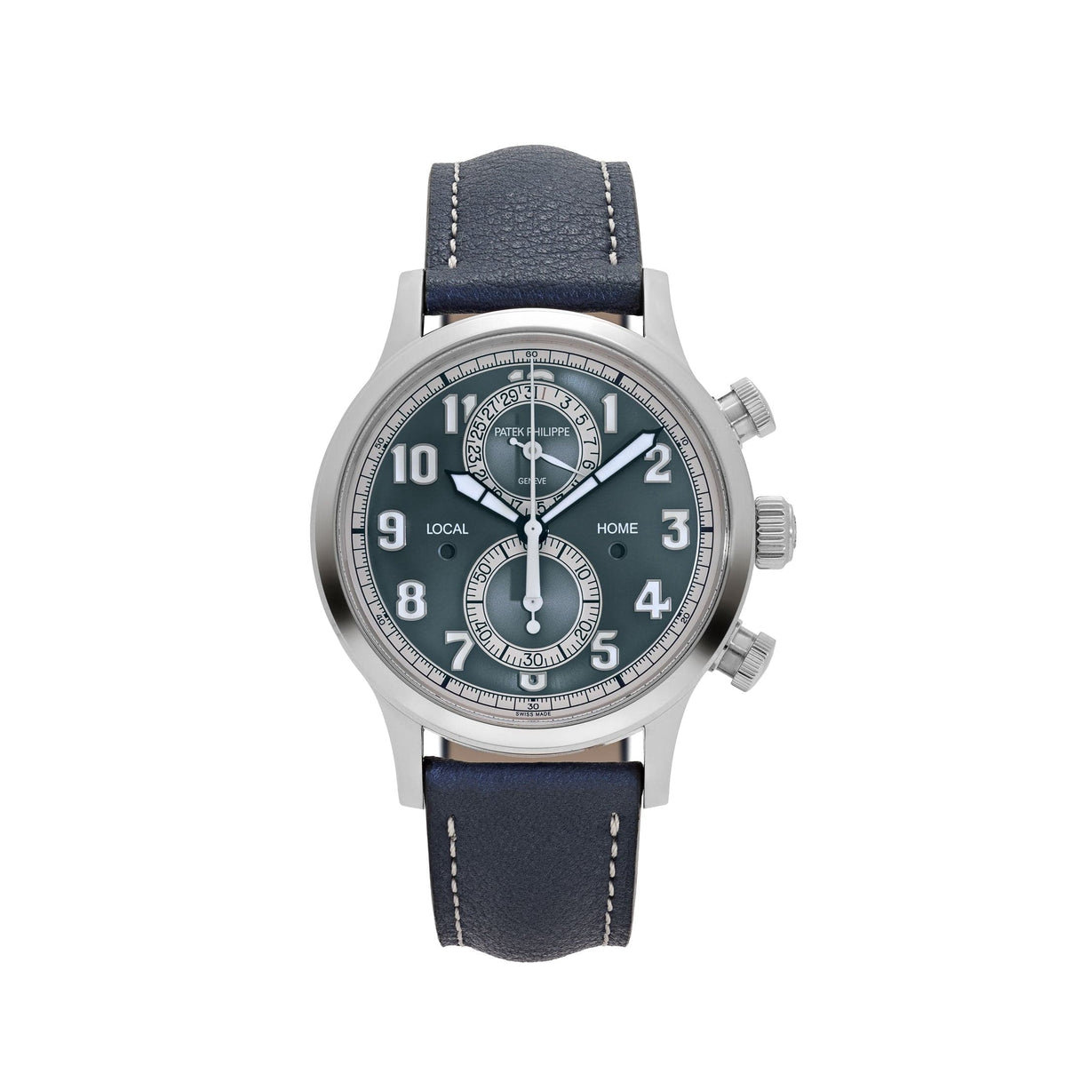 Patek Philippe Complications 5924G-001 Calatrava 'Pilot' Travel Time Flyback Chronograph White Gold Blue-Gray Dial (2025)