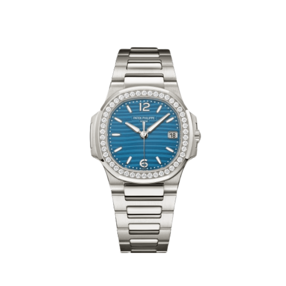 Patek Philippe Nautilus 7010/1G-013 'Ladies' White Gold Blue Dial Diamond Bezel