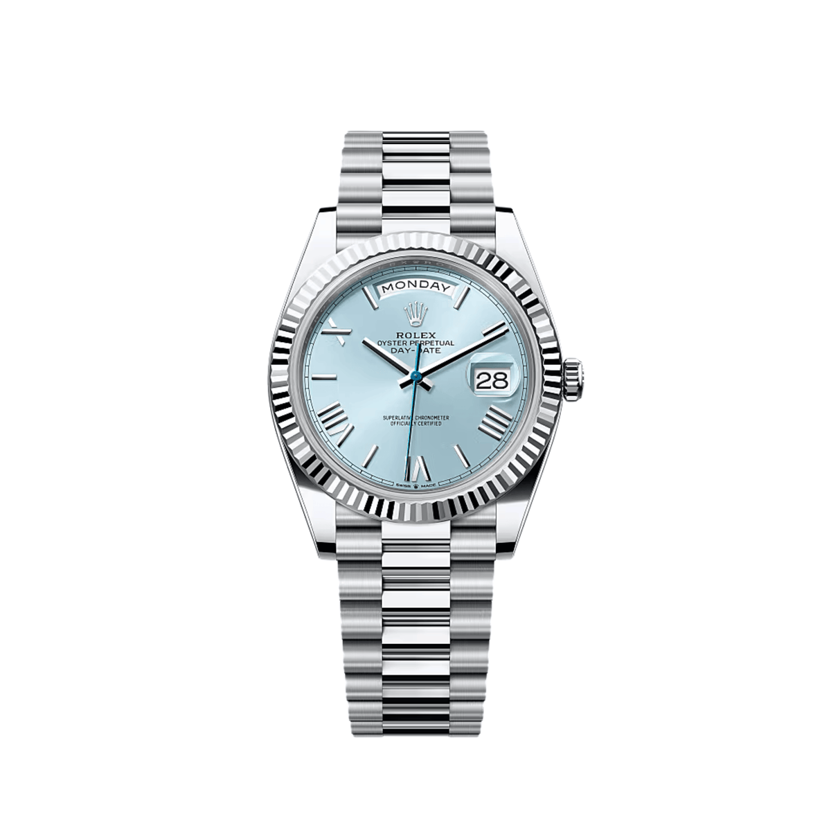 Rolex Day-Date 40 228236 Platinum Ice Blue Roman Numerals Dial (2025)