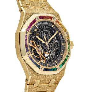 Audemars Piguet Royal Oak 15412BA.YG.1224BA.01 Frosted Yellow Gold Double Balance Wheel Rainbow Bezel — foto 4