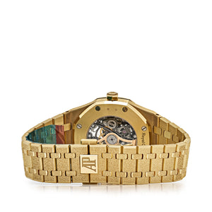 Audemars Piguet Royal Oak 15412BA.YG.1224BA.01 Frosted Yellow Gold Double Balance Wheel Rainbow Bezel — foto 6
