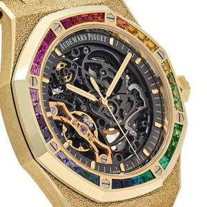 Audemars Piguet Royal Oak 15412BA.YG.1224BA.01 Frosted Yellow Gold Double Balance Wheel Rainbow Bezel — foto 5