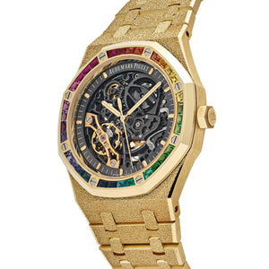 Audemars Piguet Royal Oak 15412BA.YG.1224BA.01 Frosted Yellow Gold Double Balance Wheel Rainbow Bezel — foto 3