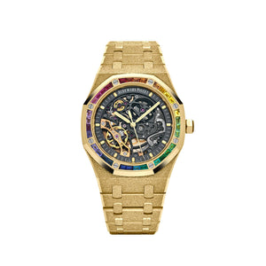 Audemars Piguet Royal Oak 15412BA.YG.1224BA.01 Frosted Yellow Gold Double Balance Wheel Rainbow Bezel — foto 1