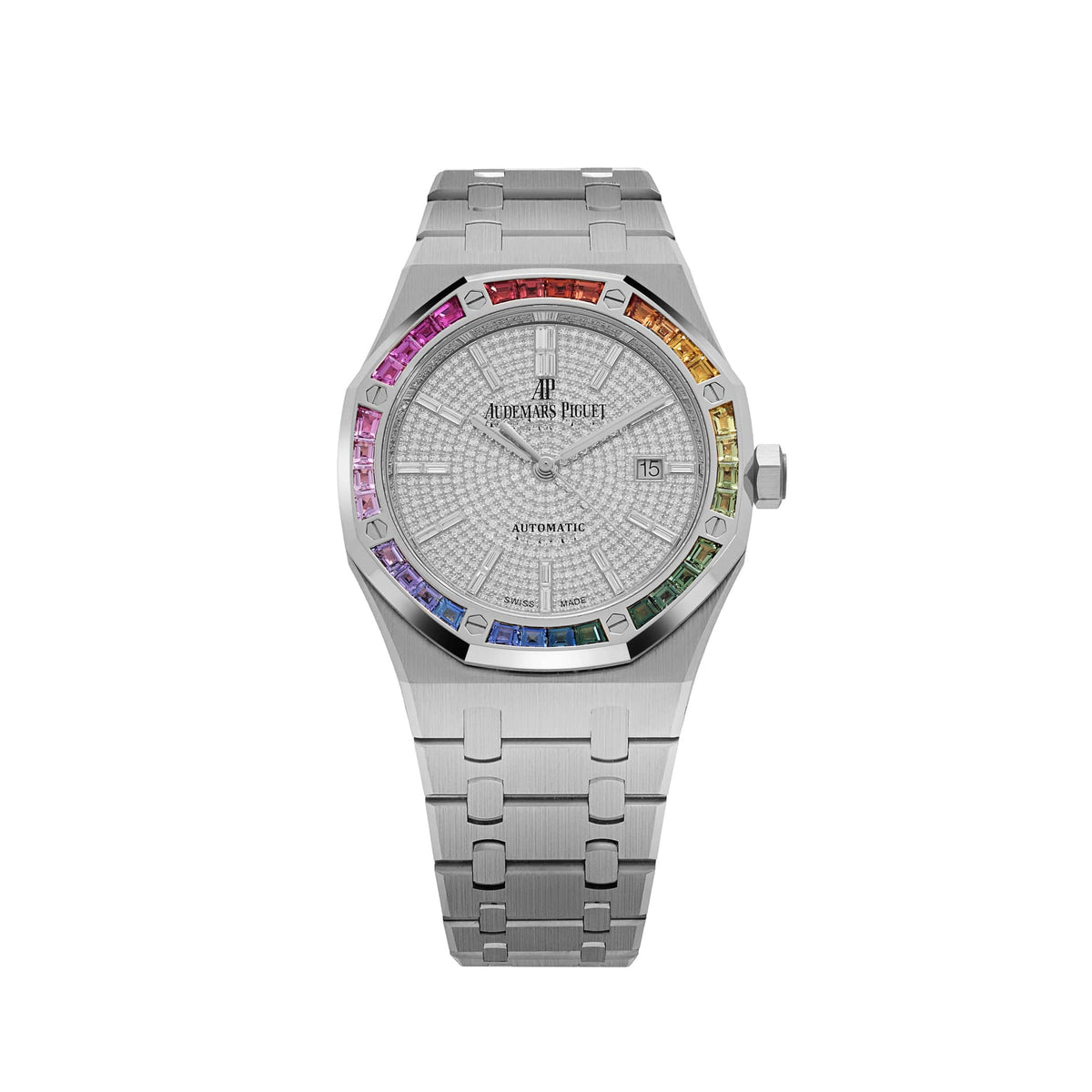 Audemars Piguet Royal Oak 15413BC.YY.1220BC.01 White Gold Rainbow Sapphires Bezel Diamond Dial Limited Production (2022)