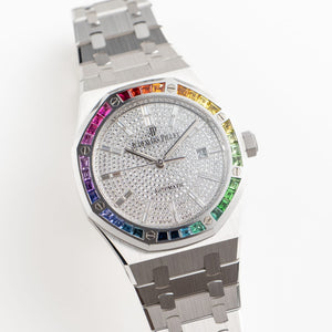 Audemars Piguet Royal Oak 15413BC.YY.1220BC.01 White Gold Rainbow Sapphires Bezel Diamond Dial Limited Production (2022) — foto 5