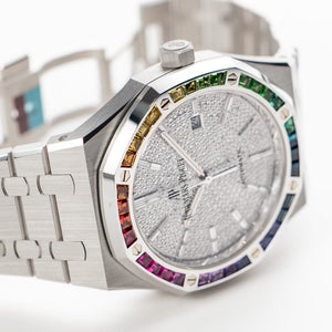 Audemars Piguet Royal Oak 15413BC.YY.1220BC.01 White Gold Rainbow Sapphires Bezel Diamond Dial Limited Production (2022) — foto 7