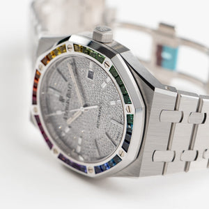 Audemars Piguet Royal Oak 15413BC.YY.1220BC.01 White Gold Rainbow Sapphires Bezel Diamond Dial Limited Production (2022) — foto 6