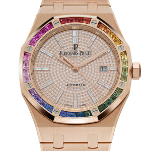 Audemars Piguet Royal Oak 15413OR.YY.1220OR.01 Rose Gold Rainbow Sapphires Bezel Diamond Dial (2021) — foto 4