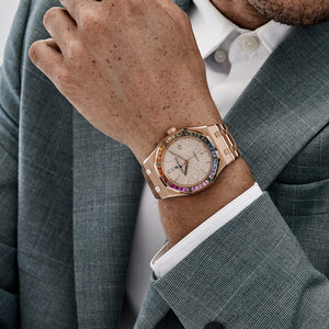 Audemars Piguet Royal Oak 15413OR.YY.1220OR.01 Rose Gold Rainbow Sapphires Bezel Diamond Dial (2021) — foto 3