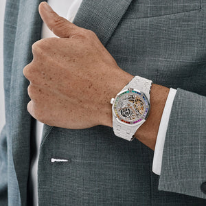 Audemars Piguet Royal Oak 15468BC.YG.1259BC.01-B Double Balance Wheel Frosted White Gold Rainbow Sapphires Bezel Openworked Dial (2021) — foto 3