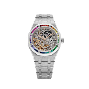 Audemars Piguet Royal Oak 15468BC.YG.1259BC.01-B Double Balance Wheel Frosted White Gold Rainbow Sapphires Bezel Openworked Dial (2021) — foto 1