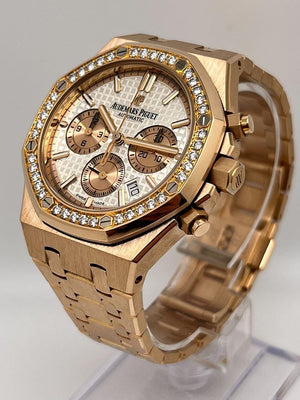 Audemars Piguet Royal Oak 26315OR.ZZ.1256OR.01 Chronograph Rose Gold Silver Dial Diamond Bezel — foto 3