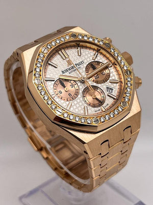 Audemars Piguet Royal Oak 26315OR.ZZ.1256OR.01 Chronograph Rose Gold Silver Dial Diamond Bezel — foto 5