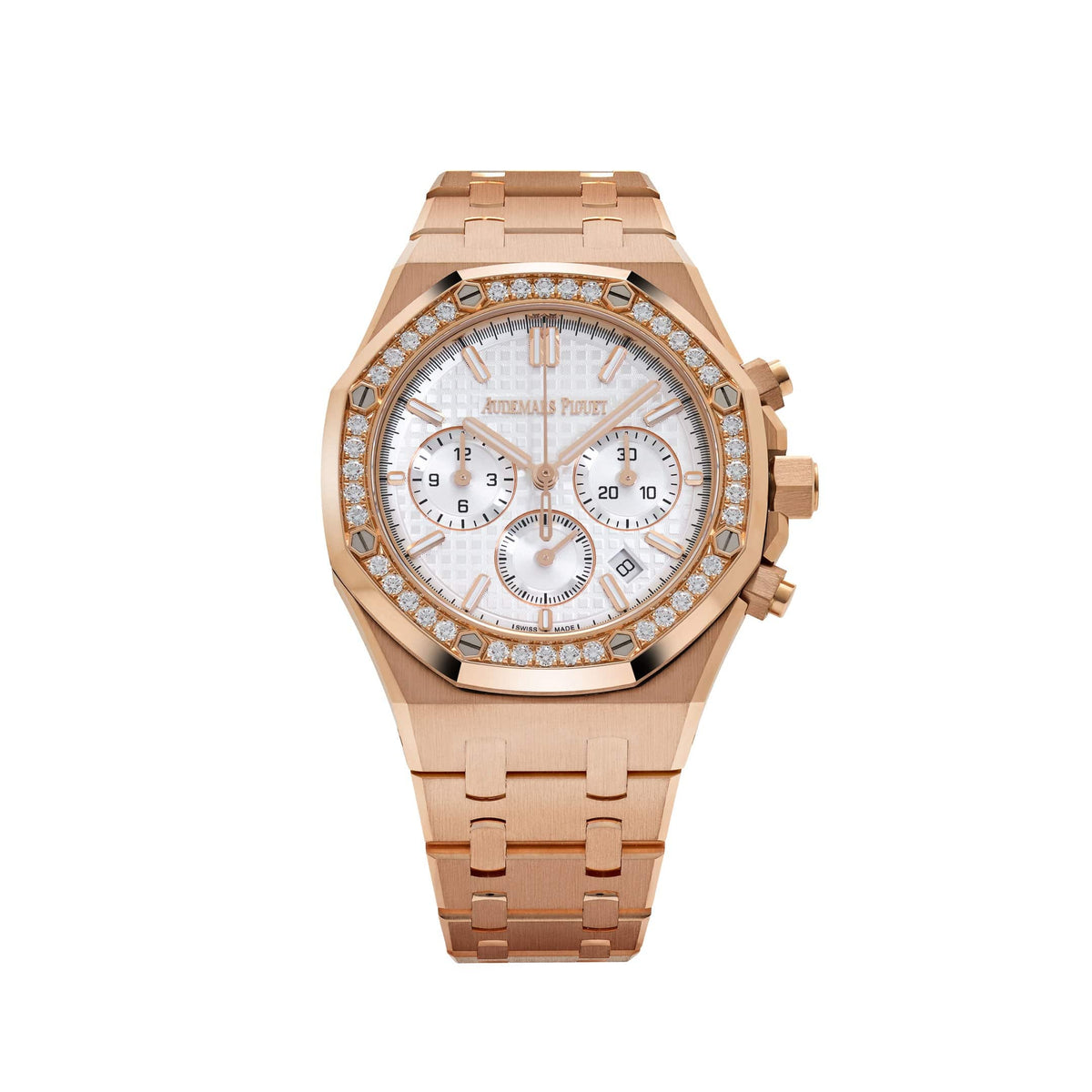 Audemars Piguet Royal Oak 26715OR.ZZ.1356OR.01 Chronograph Rose Gold Silver Dial Diamond Bezel