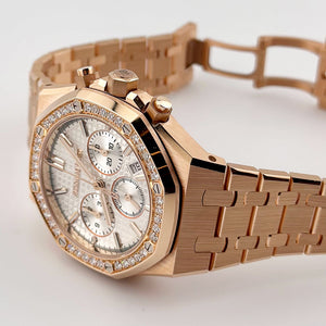 Audemars Piguet Royal Oak 26715OR.ZZ.1356OR.01 Chronograph Rose Gold Silver Dial Diamond Bezel — foto 6