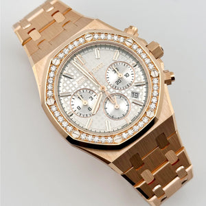 Audemars Piguet Royal Oak 26715OR.ZZ.1356OR.01 Chronograph Rose Gold Silver Dial Diamond Bezel — foto 5