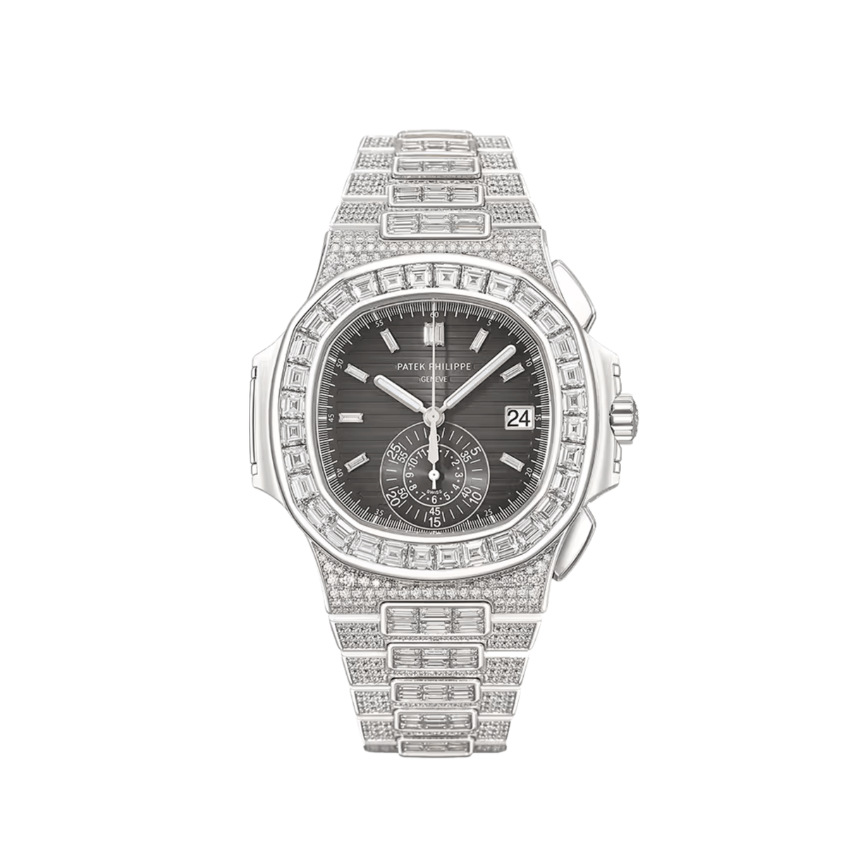 Patek Philippe Nautilus 5980/1400G-010 Chronograph White Gold Black Dial Diamond Set