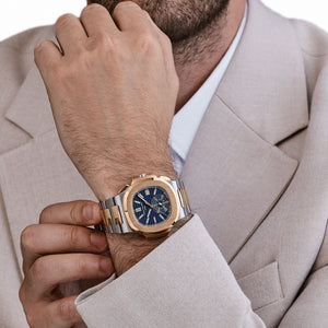 Patek Philippe Nautilus 5980/1AR-001 Chronograph Stainless Steel Rose Gold Blue Dial (2023) — foto 3