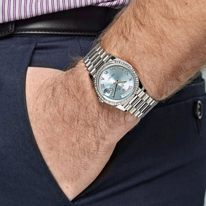 Rolex Day-Date 36 128396TBR Platinum Ice Blue Dial Diamond Bezel (2024) — foto 2