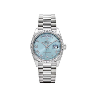 Rolex Day-Date 36 128396TBR Platinum Ice Blue Dial Diamond Bezel (2024) — foto 1