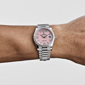 Rolex Day-Date 36 128396TBR Platinum Pink Opal Diamond Roman Numerals Dial Diamond Bezel — foto 3