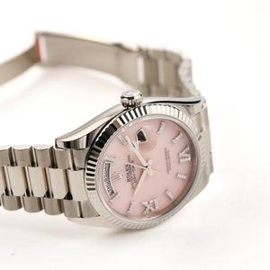 Rolex Day-Date 36 128239 White Gold Pink Opal Diamond Roman Numerals Dial (2025) — foto 7