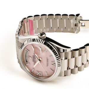 Rolex Day-Date 36 128239 White Gold Pink Opal Diamond Roman Numerals Dial (2025) — foto 6