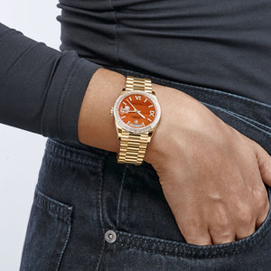 Rolex Day-Date 36 128398TBR Yellow Gold Carnelian Diamond Roman Numerals Dial Diamond Bezel — foto 3