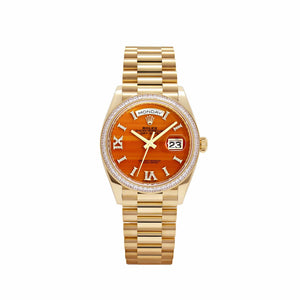 Rolex Day-Date 36 128398TBR Yellow Gold Carnelian Diamond Roman Numerals Dial Diamond Bezel — foto 1