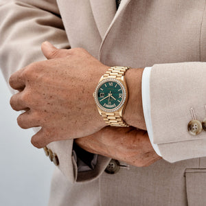 Rolex Day-Date 36 128348RBR Yellow Gold Green Malachite Diamond Roman Numerals Dial Diamond Bezel (2021) — foto 3