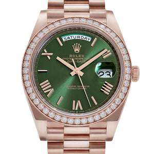 Rolex Day-Date 40 228345RBR Rose Gold Olive Green Roman Numerals Dial Diamond Bezel (2021) — foto 4