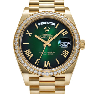 Rolex Day-Date 40 228348RBR Yellow Gold Green Ombre Roman Numeral Dial Diamond Bezel (2024) — foto 2