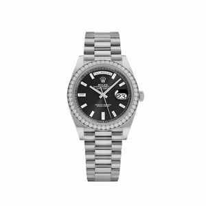 Rolex Day-Date 40 228349RBR White Gold Black Diamond Baguette Dial Diamond Bezel (2022) — foto 1